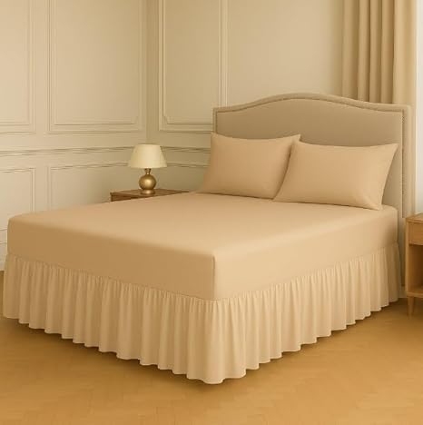 Polycotton Fitted Valance Sheet - Bed Skirt 25cm Deep with 30cm All-Around Frill - Soft Easy Care Wrinkle Resistant Base Cover - Secure Fit Bedding Valance (Latte, Single)
