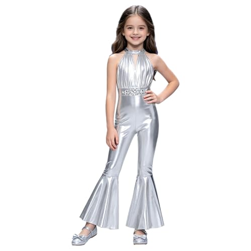 Combinaison disco argent pour filles 7-8 ans avec franges