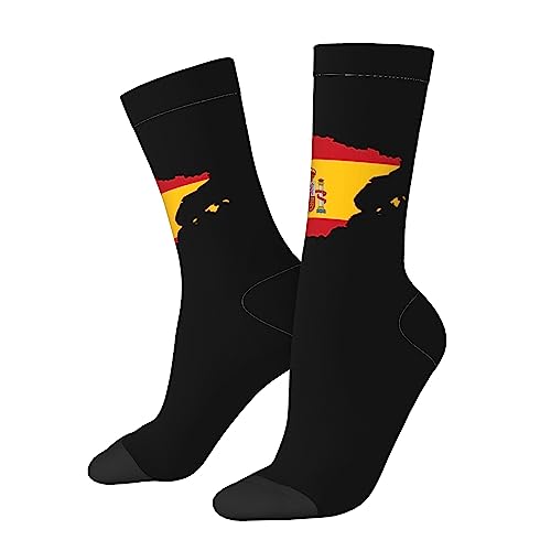 Unisexe Chaussettes Courtes Carte Du Drapeau De L'Espagne Hommes Socquettes Durable Homme Chaussettes Pour Randonnée Basketball Training 40Cm