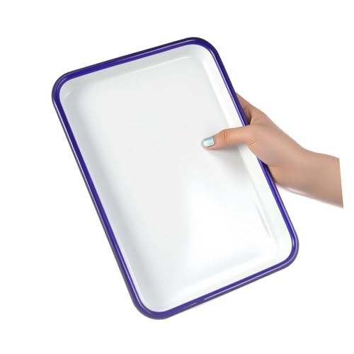 FUNOMOCYA 2 piezas Bandeja Esmaltada Rectangular Horno Multiusos para Cocina Bandeja Horno de Esmalte Seguro y Fácil de Limpiar para Cenas Familiares y Postres