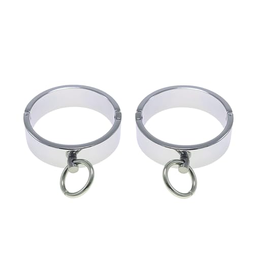Hardcore Metal Cuffs - Lockable Punk Wristband, Simple Handcuffs with O Ring, A Pair3