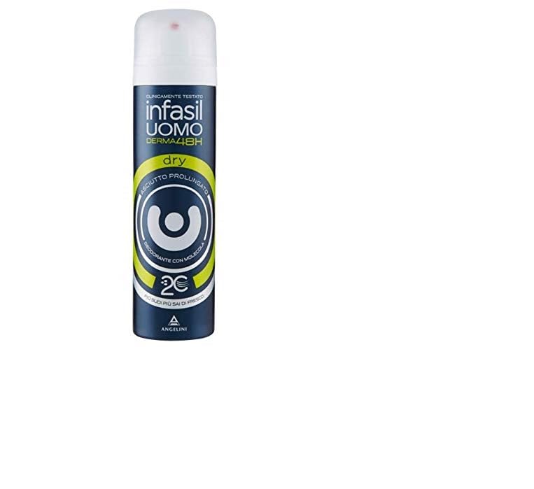 Infasil Déodorant Spray homme Derma 48h Dry avec molécule 2C, Betaiclodextre, Anti Humidité, Contre la sueur en excès, 150 ml