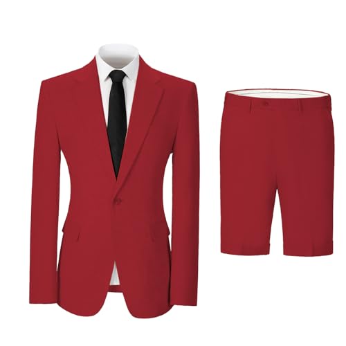 JinXuanYa Men's 2 Piece Shorts Suit for Men Slim Fit Cotton Linen Casual Business Suit for Groomsmen Wedding(Blazer+Pants)
