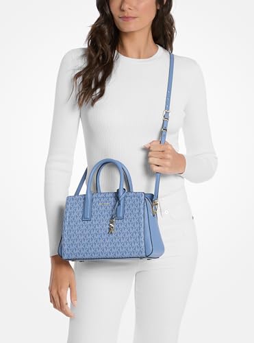 Image of Michael Kors Laila Small Satchel, Gold-Tone Hardware /Tonal MK Signature Coated Twill /French Blue