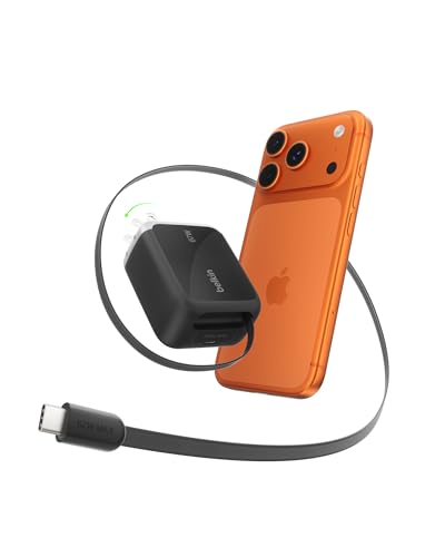 Belkin USB C Retractable Wall Charger 67W Max GaN Fast Charging Block w/Built-in Extra-Long 3.3ft Retractable Cable - iPhone Charger for iPhone 17/16 Series Galaxy MacBook AirPods iPad & More