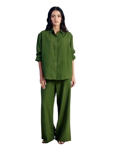 Image of FIORRA Women's Linen-Blend Loose Relaxed Fit Co-Ord Set
