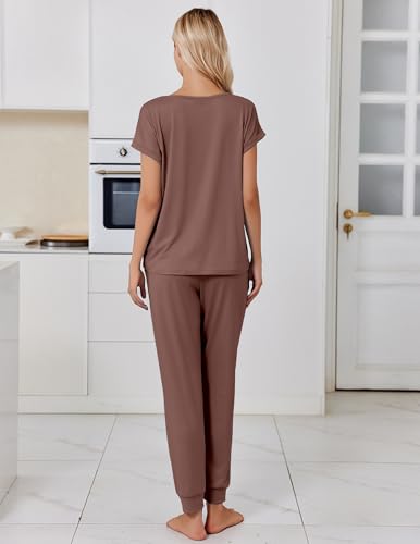 Image of Ekouaer Pajamas for Women Set Short Sleeve Lounge Set Jogger Pants Pjs Soft Sleepwear with Pockets S-XXL