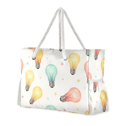 susiyo Colorful Light Bulbs Beach Bags for Women Large Travel Tote Bag Waterproof Sandproof Lightweight Swim Pool Bag for Family Outdoor