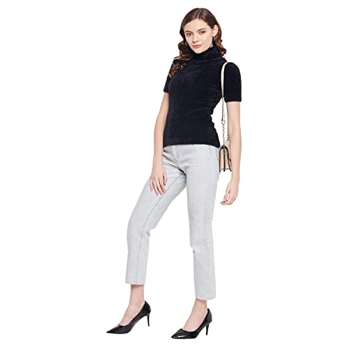 Image of 98 North Women Black Self Design Turtle Neck Sweater-G1137-BLACK