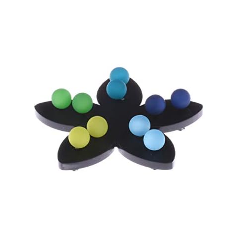 5 pairs of 8mm (0.31 in) stud earrings made of Italian Polaris resin, shades of blue and green on a black flower display by Adi-Modeschmuck in Berlin Cover