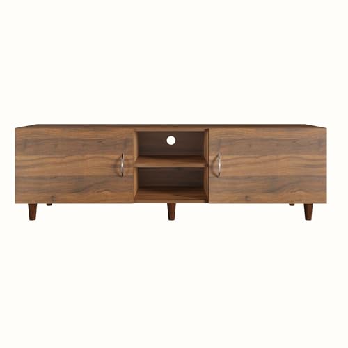 Image of VIKI Modern TV Unit for Living Room | Engineered Wood TV Cabinet with 2 Door Storage & Open Shelf, Set Top Box Stand, Entertainment Unit, 160W x 48H x 40D cm | DIY | 1 Year Warranty (Walnut)