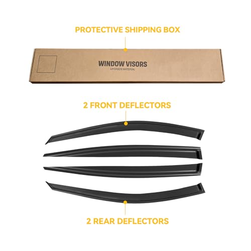 Image of Rain Guards Window Visor for 2019-2025 Nissan Altima Out-Channel | Shields Vent Deflector Shade Wind Dark Smoke 2020 2021 2022 2023 2024 19 20 21 22 23 24 25, Tape-On Outside-Mount, 4PCS