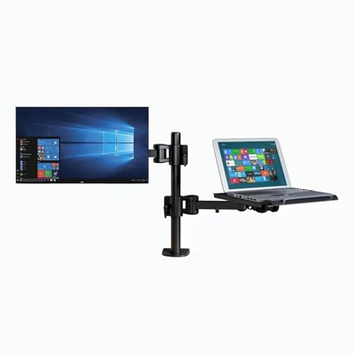 Image of Tony Stark Monitor Mount and Laptop Tray, 2-in-1 LCD Monitor Desk Mount for 1 Laptop Notebook up to 17 inch & 1 Screen up to 27 inch, Adjustable Monitor Arm, 360 Degree Swivel Rotation, Monitor & Laptop Stand
