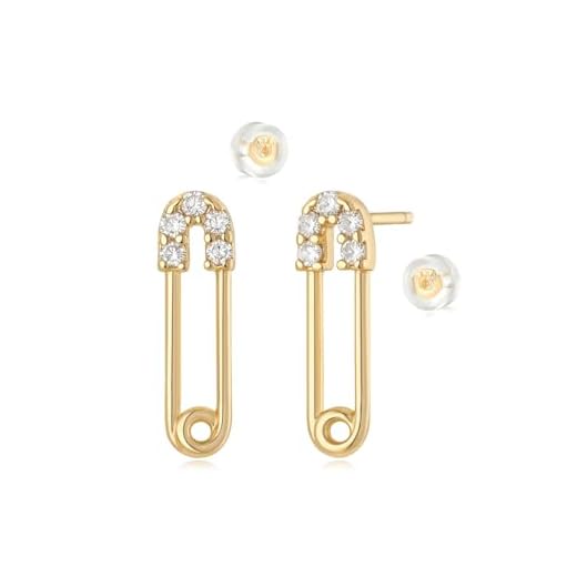 MYEARS Women Safety Pin Earrings Gold Stud Diamond Cubic Zirconia 14K Gold Filled Small Simple Handmade Hypoallergenic Everyday Jewelry