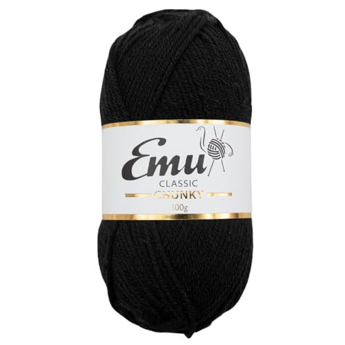 Emu Classic Chunky Acrylic Yarn 100g Ball 164m Black - 123