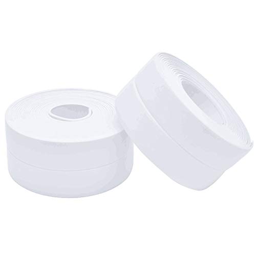 2 Pack Bathtub Wall Sealing Caulk Strip PE Self Adhesive Waterproof Sealing Tape Strip Caulk Sealer Decorative Trim for Kitchen Bathroom Shower Toilet Wall Corner 38mmx3.2m/1.5x126inch (White)