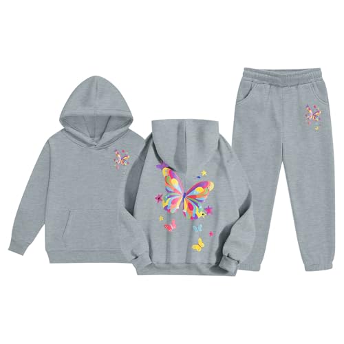 Genérico Conjunto Deportivo Niña de 2 piezas Sudadera con capucha para niñas y niños, conjunto de chándal unisex de dos piezas con capucha y pantalones deportivos (Grey, 3-4 Years)