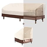 Tuyeho Patio Chair Cover & Outdoor 3 Seat Sofa Cover, 600D Heavy Duty Waterproof Cover, UV Resistant for Your Garden Furniture Set (Beige & Brown)