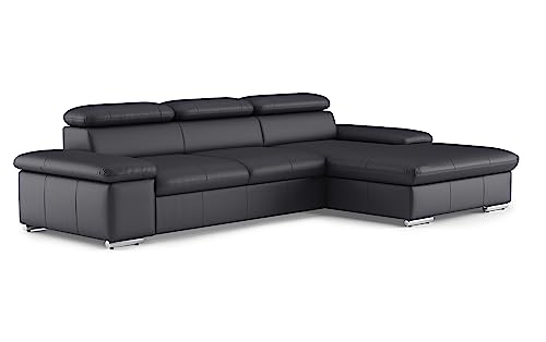 CAVADORE Valerie Canapé-lit en Cuir avec Chaise Longue XL/Canapé d'angle Convertible tête de lit + Grande Chaise Longue / 286 x 73 x 174 / Cuir véritable...