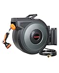 TREEWELL Retractable Garden Hose Reel, 1/2 in x 65ft Heavy Duty Wall Mounted Hose Reel with 10 Patterns Nozzle, Auto Rewind/Any Length Lock, 180° Swivel Bracket