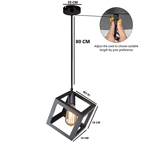 Image of Metal Square Cube Ceiling Light for Living Room (Black, Without Bulb)