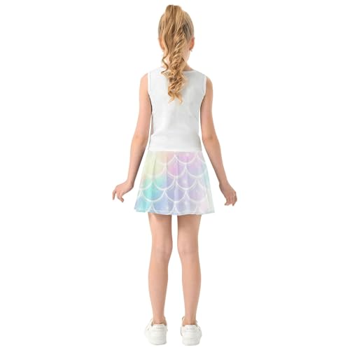 Athletic Shorts Girls Skorts Iridescent Pastel Mermaid Scales Tennis Skirts for Kids Cheer Little Girl 3t4