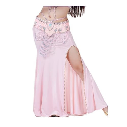 MMYUAK Belly Dance lång klänning magdans lång pärlkostym kjol - professionell danskjol (rosa)