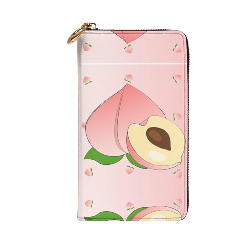 Leather Wallet 7.48 x 4.13 in - Stylish and Durable Wallet for Women with Multiple Compartments and Zipper Design cartoon peach Prints2