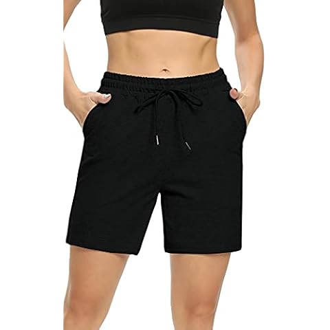 VIIOO Women's 5 Inches Drawstring Elastic Cotton Shorts Casual Fitted Athletic Shorts with Pockets(Black/5 inches,XL) Cover