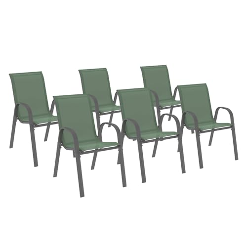 IDMarket - Lot de 6 chaises de Jardin LYMA métal et textilène empilables Vert Olive