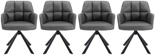 Image of Finch Fox Battle Modern 360 Swivel Mid-Back Arm Faux-Leather Study Upholstered Comfortable Metal Base Computer Office Desk Chair in Dark Grey Color (Set of 4)