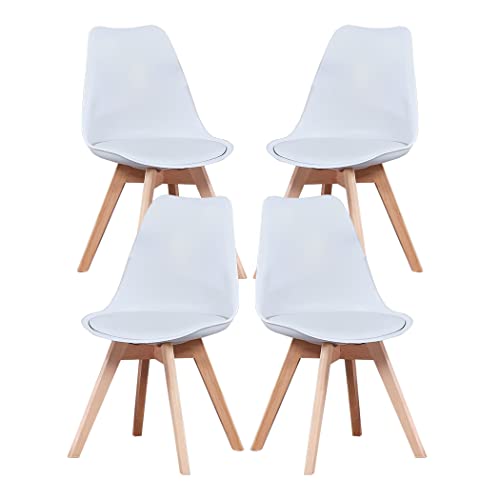 Juego De 4 Sillas De Comedor Clásicas Clásicas Nórdicas De Cuero Con Patas De Madera Maciza Para Muebles De Hogar Y Oficina Comercial (Blanco)