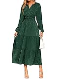 Simplee Womens Wedding Guest Fall Maxi Dress Aline Elegant Floral V-Neck Maxi Holiday Dresses 2025 Trendy(Medium,Dark Green)