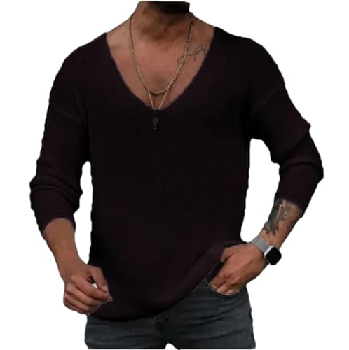Men's Long Sleeve Knitted Sweaters Tops Pullover Tops for V-Neck Streetwear Jumper