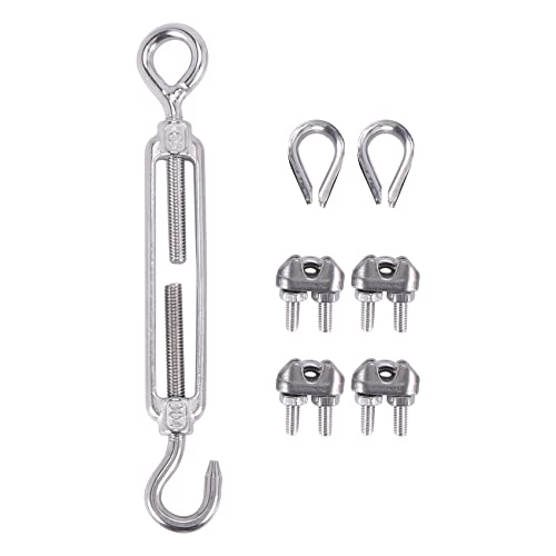 304 Stainless Steel Turnbuckle M6 Wire Rope Tension Tensioner Strainer and M3 Wire Rope Clips, 1/8 Inch Cable Railing Kit for Wood Post Clamps miniatura 2