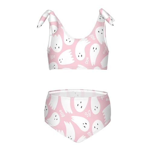 CaTaKu Girls' Swimwear Pink Cute Halloween Ghost Toddler Bathing Suit for Girls Swimsuit Size Bikini Set 3-12T