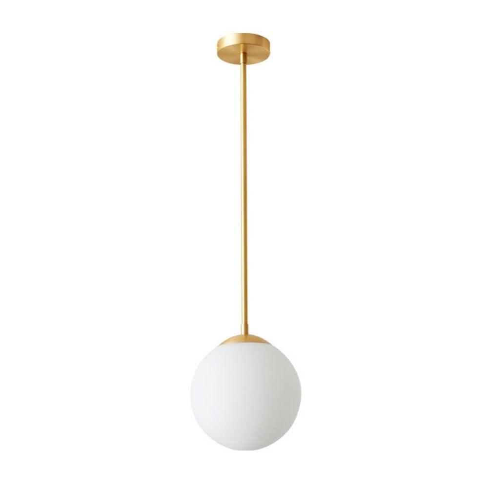 FEITENGDA Nordic Modern Gold Metal Pendant Light Minimalist Milk White Globe Glass Hanging Lamp Interior Copper Lamp Body Chandelier for Kitchen Island Bedroom Dining Room(15cm/5.91in)
