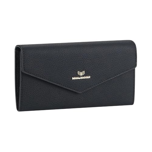 Envelop Long Wallet - RFID Blocking Simple Solid Color Multi-card Slots Card Holder Genuine Leather Purse 2480 (Black)