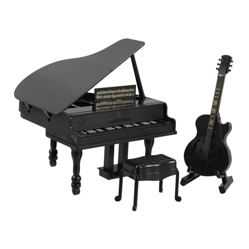 Gatuida Miniatures Instruments Musique Maison Poupée Accessoires Décoratifs Piano Noir Guitare pour Collection et Ambiance Musicale