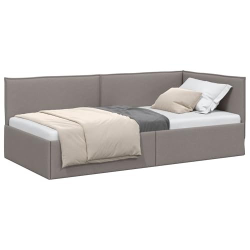 vidaXL Eckbettgestell mit Kopfteil Taupe 100 x 200 cm Stoff, Kompakter Daybed, modernes Bettgestell, platzsparendes Möbel, minimalistisches Design, ideal für kleine Schlafzimmer