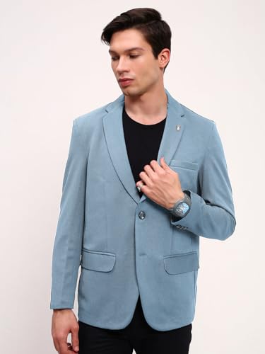 Image of SHOWOFFFF Men Solid Single Breasted Casual Blazer | Notched Lapel Full Sleeves Cotton Blazer for Mens | Slim Fit Regular Length Blazer for Men's