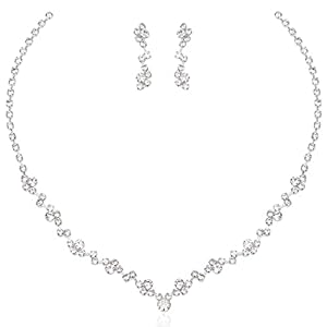 Aixiao Elegant Necklace Earrings Bracelet Crystal Bridal Wedding Jewelry Sets for Brides Bridesmaid Prom Formal Costume Accessories for Women