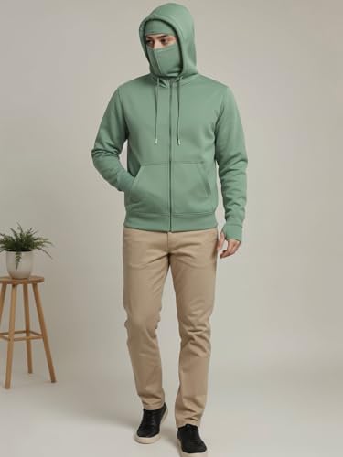Image of ADRO Men Balaclava Hoodies | 320 GSM Soft Cotton Zipper Hoodie | Thumb-Hole Cuff Gloves | Travel Jacket with Hood | Winter Sweatshirt