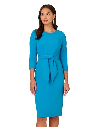 Adrianna Papell Women's Knit Crepe TIE Waist Sheath, Blue Coast
