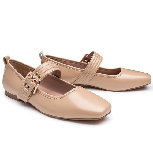 Image of Trary Mary Jane Shoes Women Woven Flats for Women Dressy Ballet Flats Squared Toe Mary Jane Flats Shoes