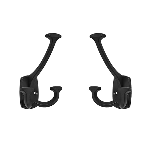 ZAUYX Large Wall Double-Sided Hook 5 Pack Matte Black Hook Decorative Heavy Duty Solid Large Coat Hooks for Towel Hanging Coats Robe Towel Bags Door Back 2 Prong Hooks