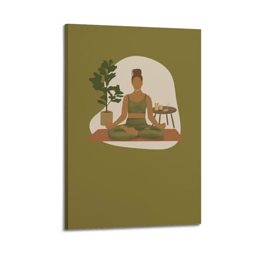 Poster toile yoga WIZIGM 30x45cm avec bougies et verdure pour decoration murale