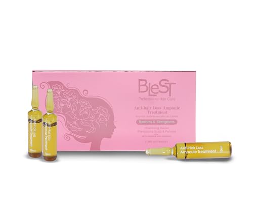 BLEST PROFESSIONAL HAIR CARE Anti-Hair Loss Ampoules for Growth with Ginger and Ginseng Strengthening Ampoule Treatment for Thicker Fuller Intensive Regrowth Treatment for Women 10x10ml
