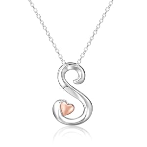 Mesovor Silver Initial Necklace for Women, Sterling Silver Plated Jewelry | Classic Letter Name Pendant Necklace with Rose Gold Heart, Gifts for family Mother Sister Wife, 20 Inch Chain