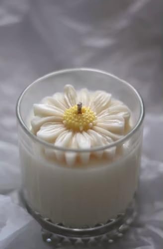 Image of Set of 8 Handcrafted Daisy Flower Soy Wax jar Candles, Decorative Glass Jar Candles with Floating Floral Design, Set of 8, White and Yellow